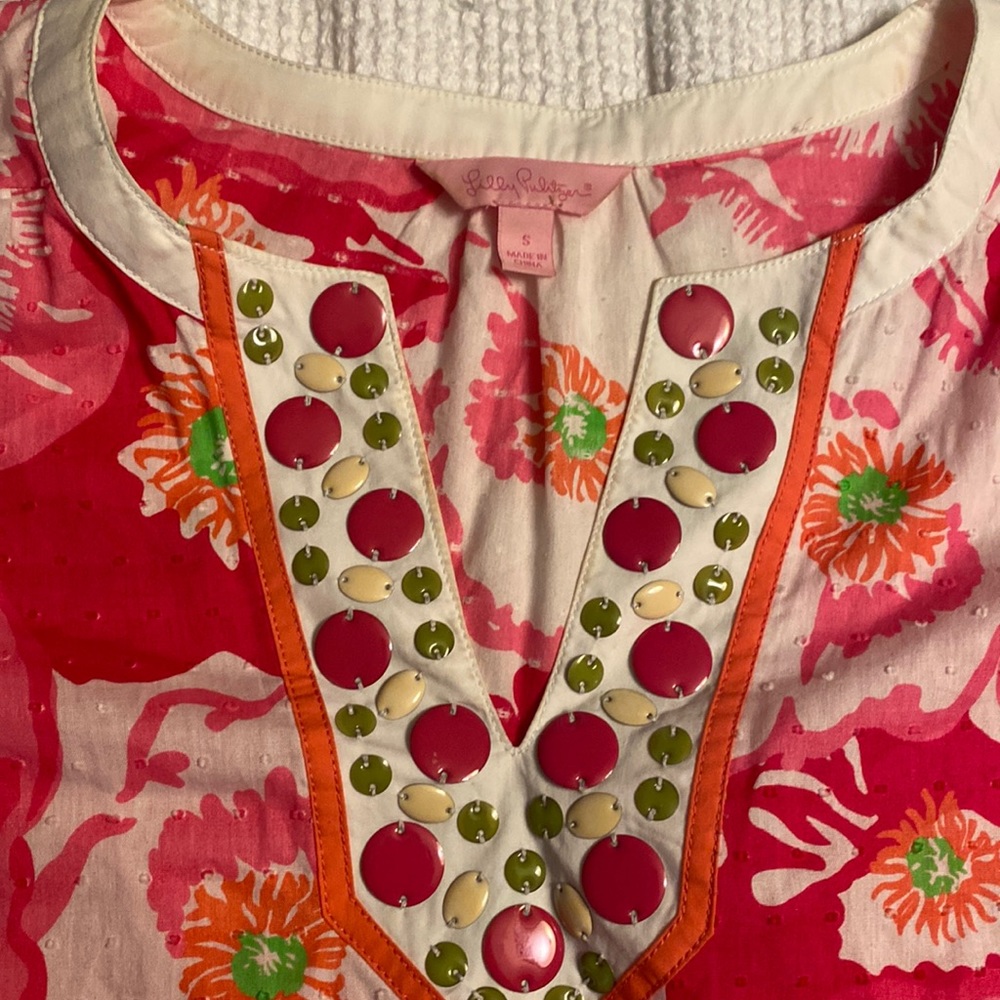 Lilly Pulitzer Print Shirt with Jeweled Collar!
